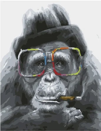 Шимпанзе в очках и шляпе