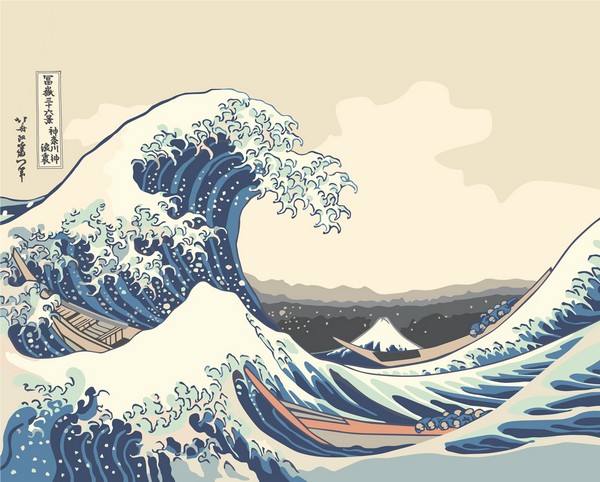 Картина по номерам Кацусика Хокусай, Большая волна в Канагаве  MET-PNB/PL-001 - раскраска Фрея 40x50 см - цена, фото, описание