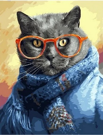 Кот в очках и шарфе