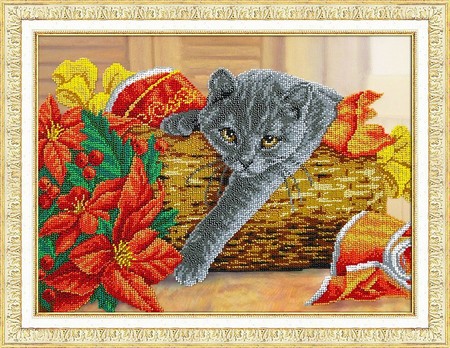 Вышивка бисером Рождественский котик