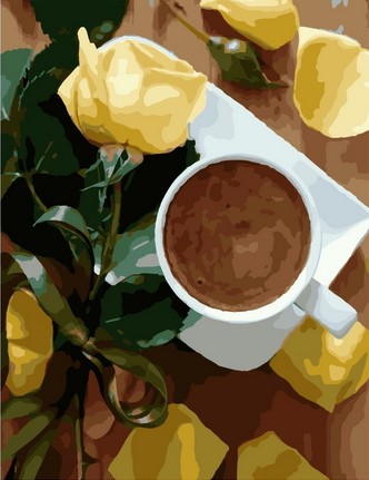 Картина по номерам Желтая роза и чашка кофе