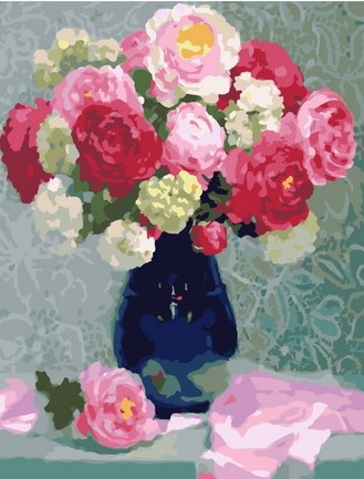 Картина по номерам Розы в синей вазе