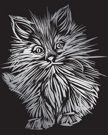 Гравюра Пушистый котенок (серебро)