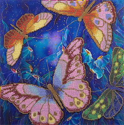 Вышивка бисером Бабочки в ночных цветах