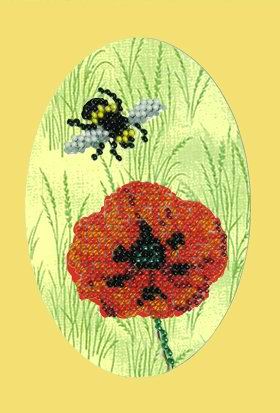 вышивка открыток Пчелка и мак