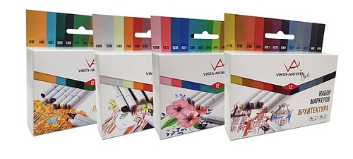 Набор маркеров на спиртовой основе 12 цв. перо круглое/скошенно, цв. 10 - Манга