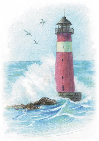 Картина по номерам Спасительный маяк Скетч для раскраш. цветными карандашами