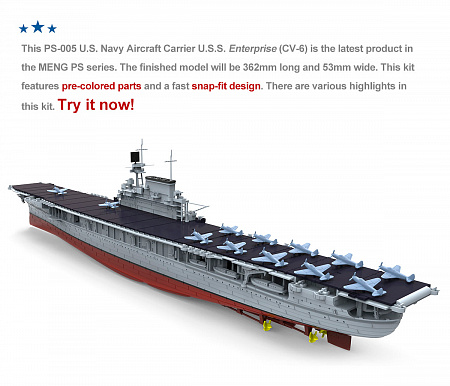Сборная модель Корабль U.S. Navy Aircraft Carrier U.S.S. Enterprise (CV-6) 1/700
