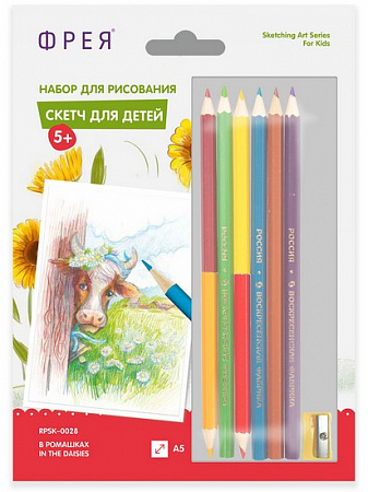 Картина по номерам В ромашках Скетч для раскраш. цветными карандашами