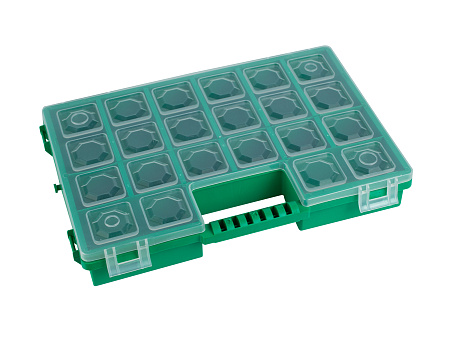 Коробка для мелочей пластиковая К-09, 14 секций цвет зеленый