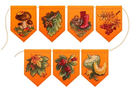 Набор для вышивания Осенняя гирлянда оранжевая (7 флажков)
