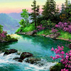 Цветущий берег горной реки