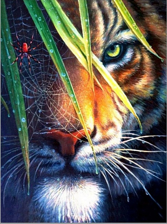 Алмазная вышивка на холсте Тигр в засаде