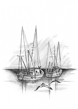 Картина по номерам Морской залив Скетч для раскраш. чернографитными карандашами