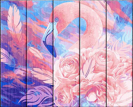 Картина по номерам на дереве Розовый фламинго