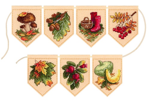 Осенняя гирлянда бежевая (7 флажков)