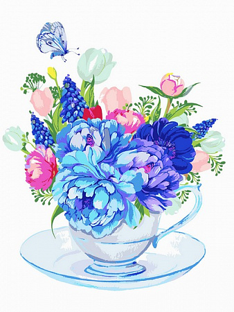 Картина по номерам на холсте Букет из голубых цветов