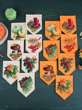 Набор для вышивания Осенняя гирлянда бежевая (7 флажков)