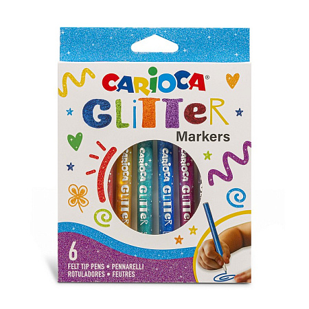 Набор маркеров с блестками Glitter, в упаковке 6 цв. 6 шт. перо круглое