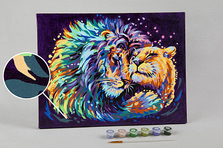 Картина по номерам на холсте Радужные львы