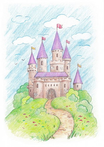 Замок принцессы Розы Скетч для раскраш. цветными карандашами