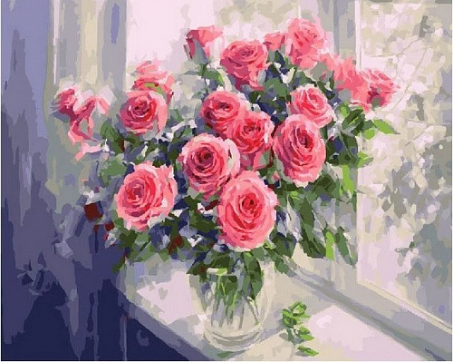 Букет роз у окна