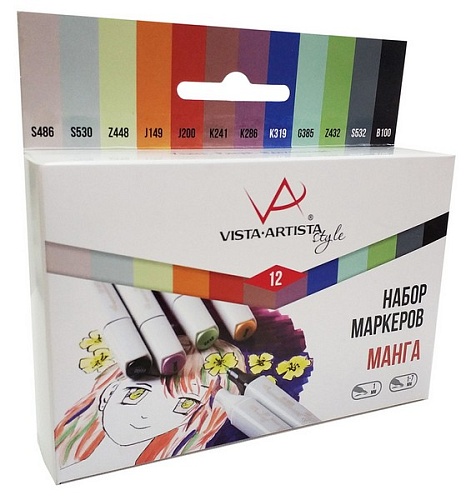 Набор маркеров на спиртовой основе 12 цв. перо круглое/скошенно, цв. 10 - Манга