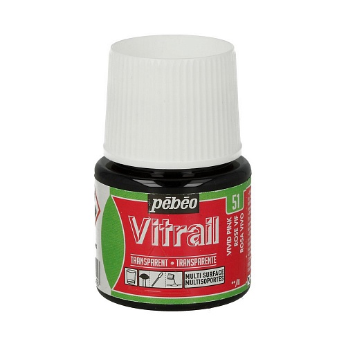 Краска для стекла и металла Vitrail лаковая прозрачная 45 мл, цв. ярко-розовый