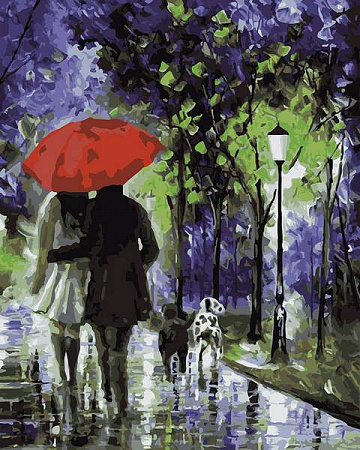 Картина по номерам на дереве Под красным зонтом