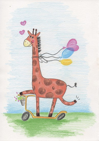 Картина по номерам Забавный жираф Скетч для раскраш. цветными карандашами