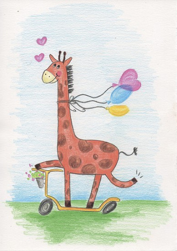 Забавный жираф Скетч для раскраш. цветными карандашами