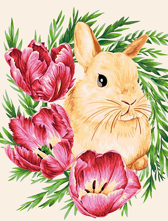 Кролик в тюльпанах