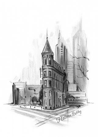 Картина по номерам Флэтайрон-билдинг Скетч для раскраш. чернографитными карандашами