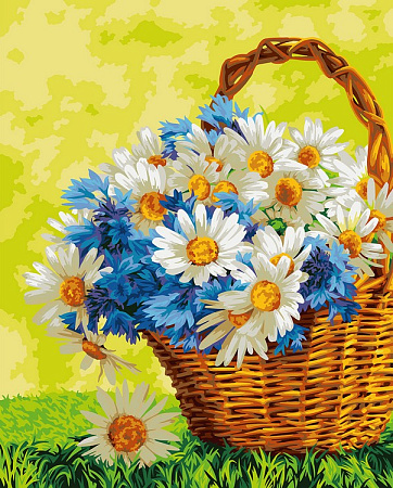 Картина по номерам на холсте Корзина с полевыми цветами