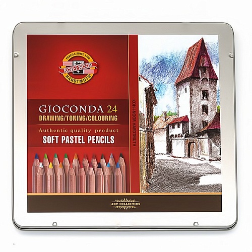 Мелки сухие в карандаше 24 цв. в жестяной упаковке