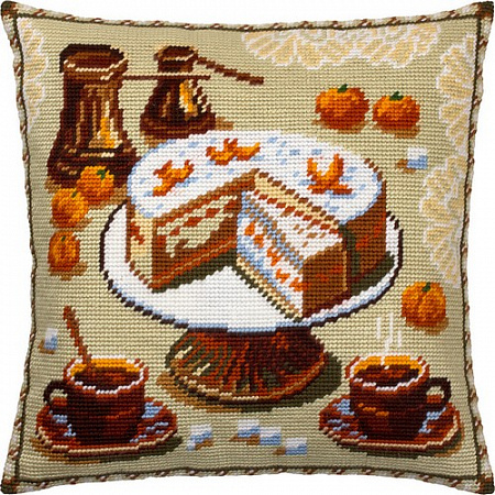 Набор для вышивания подушки Кофе и мандариновый торт