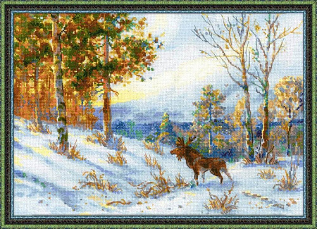 Вышивка крестом Лось в зимнем лесу" по мотивам картины В.Л.Муравьева"