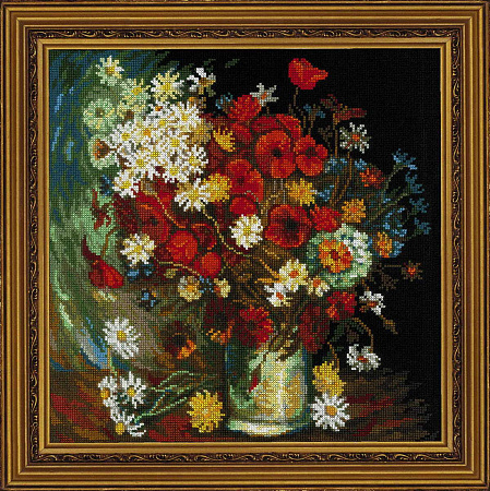 Вышивка крестом "Ваза с маками, васильками и хризантемами" по мотивам картины В. Ван Гога