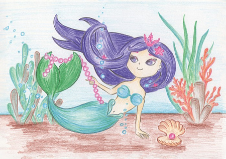 Картина по номерам Принцесса русалочка Скетч для раскраш. цветными карандашами