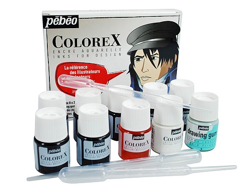 Набор акварельных чернил с тушью и маскирующей жидкостью Colorex 8 цв. 20 мл