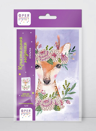 Алмазная вышивка открытка Оленёнок с цветами