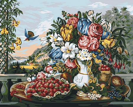 Картина по номерам на холсте Фрэнсис Флора Бонд Палмер, Пейзаж – фрукты и цветы