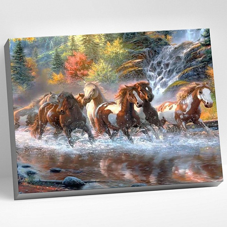 Картина по номерам на холсте Лошади у водопада
