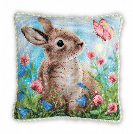Набор для вышивания подушки Подушка Кролик в клевере