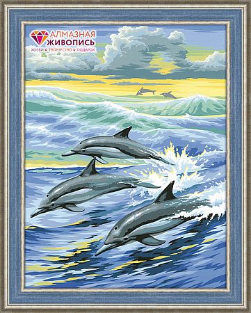 Алмазная вышивка Семья дельфинов