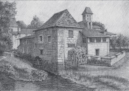 Картина по номерам Мельница у воды Скетч для раскраш. чернографитными карандашами