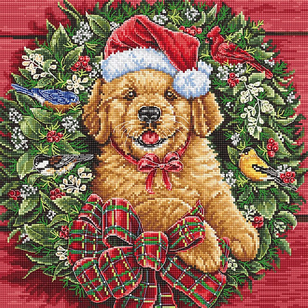Вышивка крестом Рождественский щенок