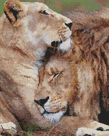 Алмазная вышивка на холсте Лев и львица: на страже сна