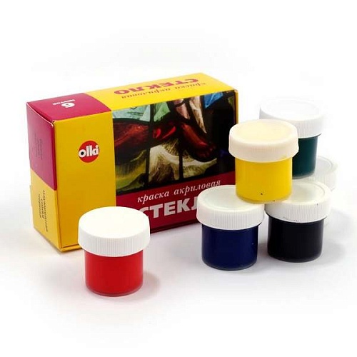 Набор акриловых красок по стеклу 6 цв. по 22 мл.