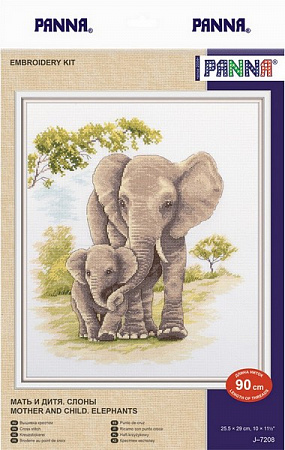 Вышивка крестом Мать и дитя. Слоны